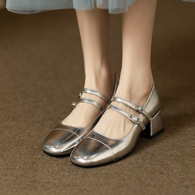Karlao-Square Cap Toe Block Heel Mary Jane Pumps