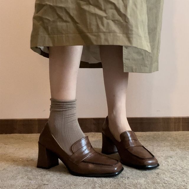 Karlao-Square Toe Block Heel Loafer Pumps