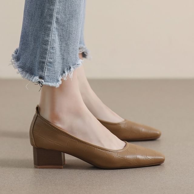 Karlao-Square Toe Block Heel Pumps