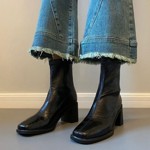 Karlao-Square Toe Chunk Heel Short Boots