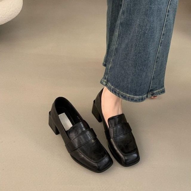 Karlao-Square Toe Chunky Heel Loafers