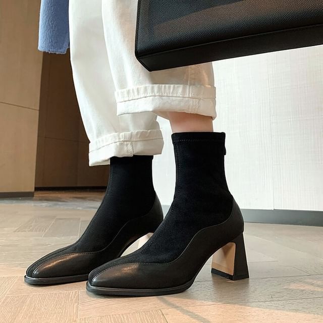 Karlao-Square Toe Chunky Heel Sock Boots