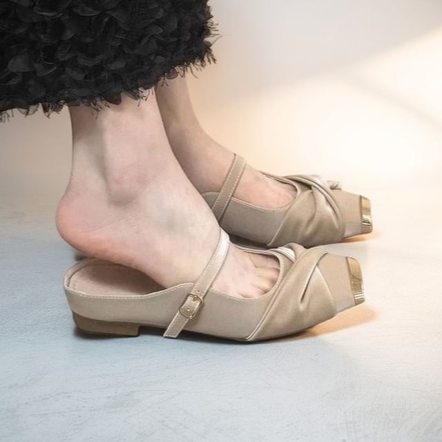 Karlao-Square Toe Ruched Mary Jane Mules