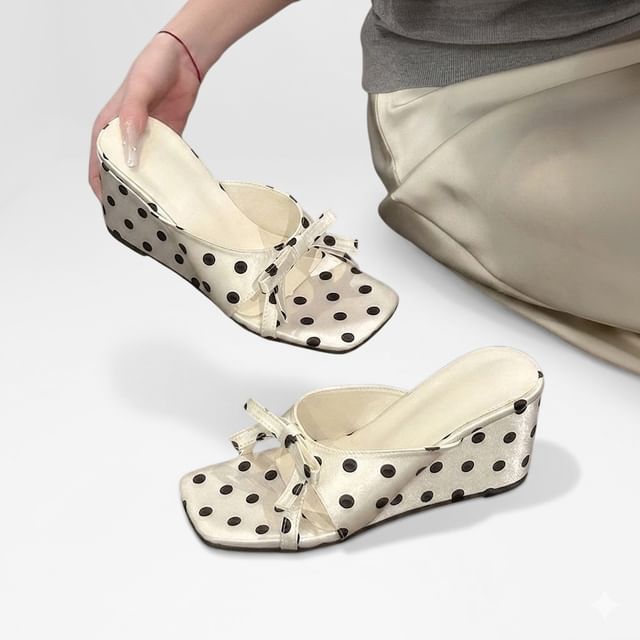 Karlao-Wedge Heel Polka Dot Slide Sandals