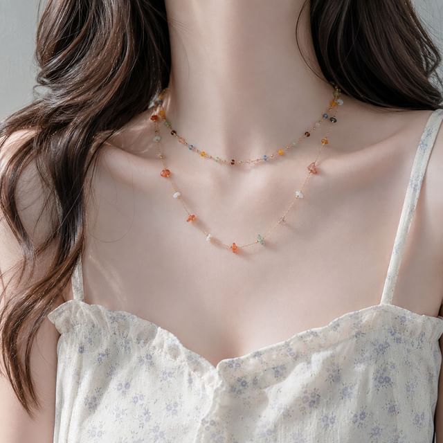 Kayochs-Colored Crystal Layered Station Necklace