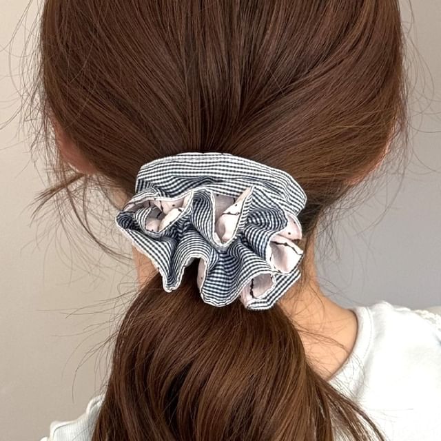Kayochs-Dotted Plaid Fabric Scrunchie