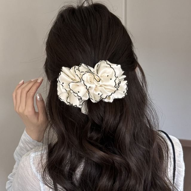 Kayochs-Dotted Ruffle Trim Hair Scrunchie