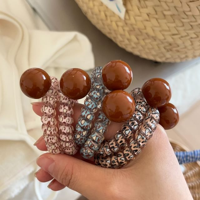 Kayochs-Leopard Patterned Ball Spiral Hair Tie