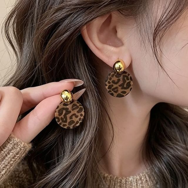 Kayochs-Leopard Print Disc Dangle Earring