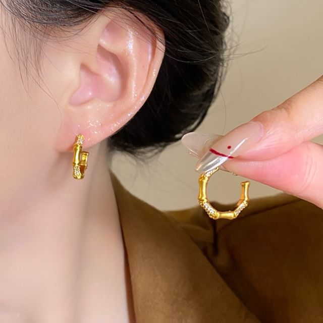 Kayochs-Rhinestone Alloy Open Hoop Earring
