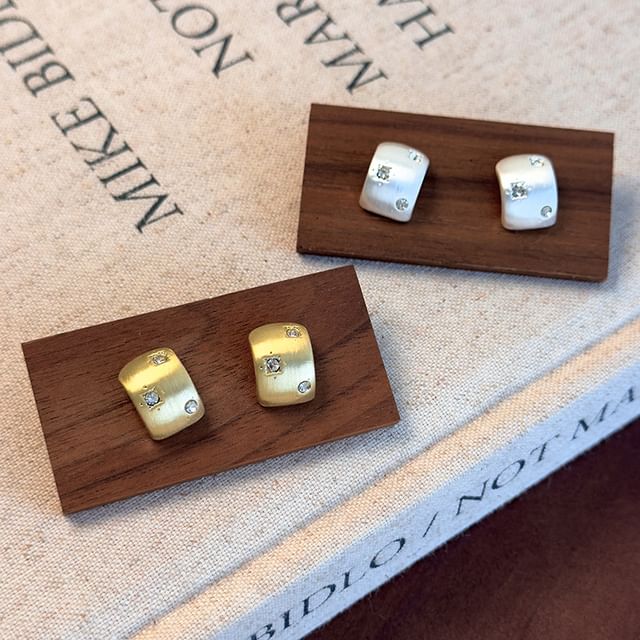 Kayochs-Rhinestone Brushed Alloy Stud Earring
