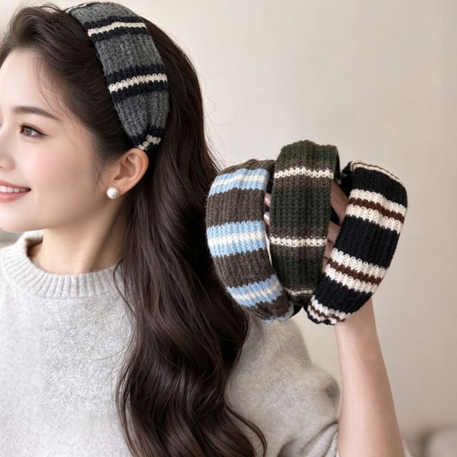 Kayochs-Striped Knit Thick Headband