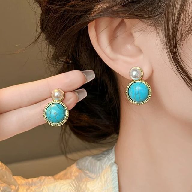 Kayochs-Turquoise Embellishment Dome Dangle Earring
