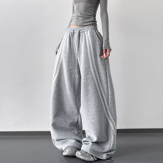Kenning-Drawstring Waist Lace Trim Baggy Sweatpants