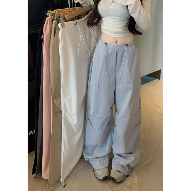 Kenning-Drawstring Waist Plain Baggy Pants