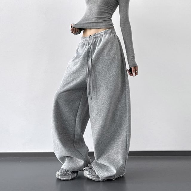 Kenning-Drawstring Waist Plain Baggy Pants