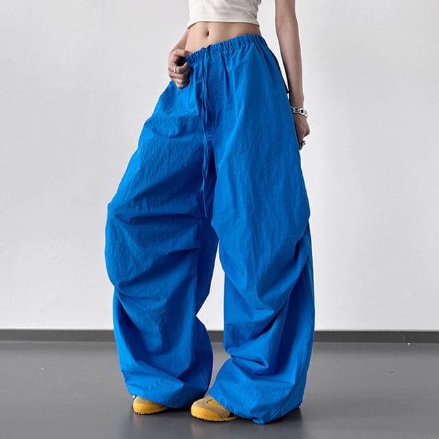 Kenning-Drawstring Waist Plain Baggy Pants