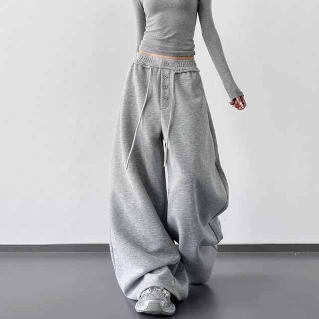 Kenning-Drawstring Waist Plain Baggy Sweatpants