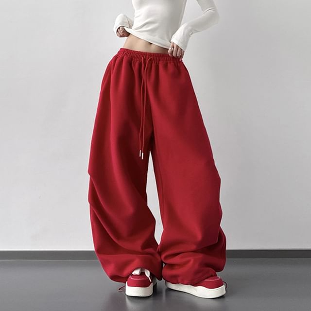 Kenning-Drawstring Waist Plain Baggy Sweatpants