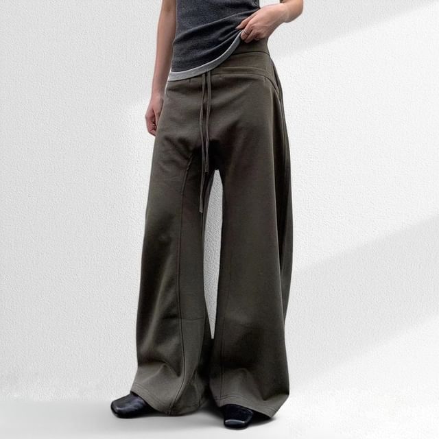 Kenning-Drawstring Waist Plain Barrel Leg Baggy Sweatpants