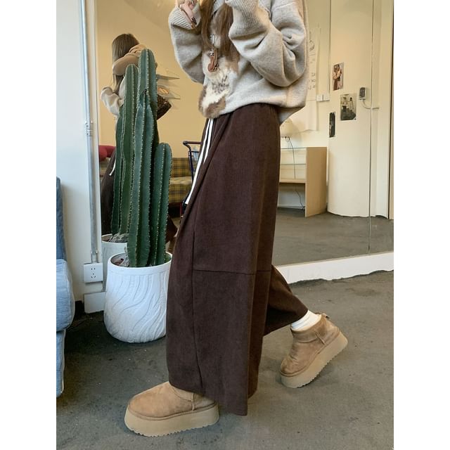 Kenning-Drawstring Waist Plain Crop Wide Leg Pants
