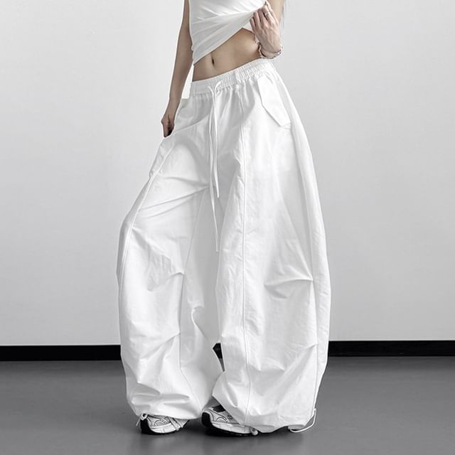Kenning-Drawstring Waist Plain Wide Leg Baggy Sweatpants