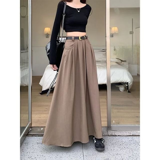 Kenning-High Waist Plain A-Line Skirt