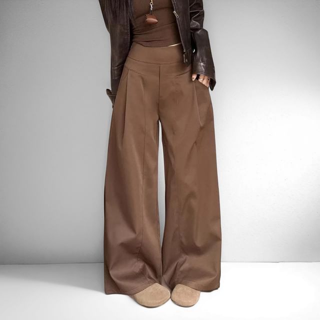 Kenning-High Waist Plain Wide Leg Pants