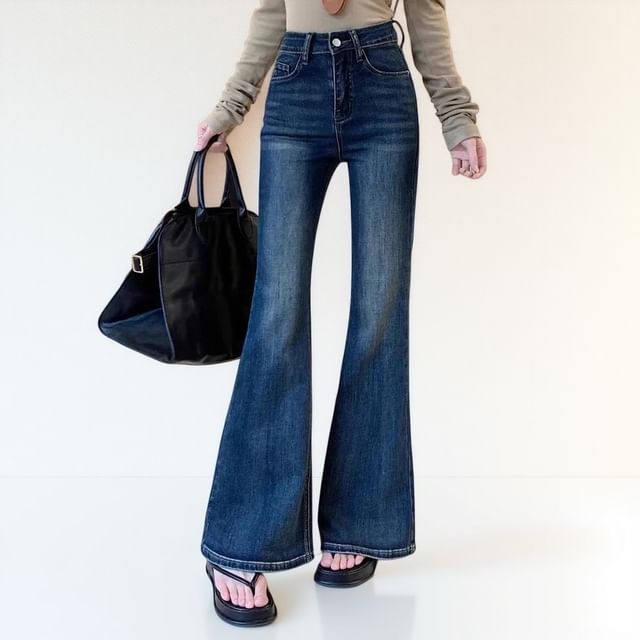 Kenning-High Waist Washed Flared Jeans