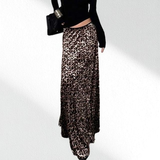 Kenning-Low Rise Leopard Print Maxi A-Line Skirt