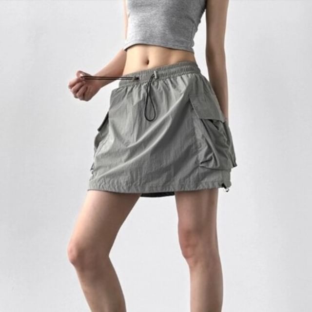 Kenning-Low Rise Plain Mini A-Line Cargo Skirt