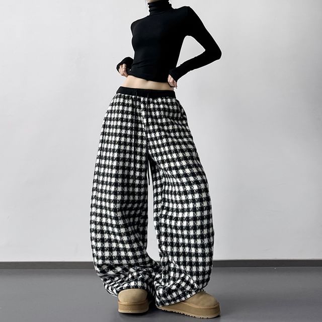 Kenning-Low Waist Plaid Baggy Pants