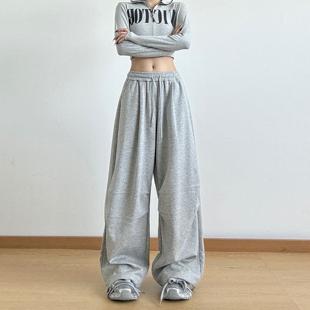 Kenning-Low Waist Plain Wide Leg Pants