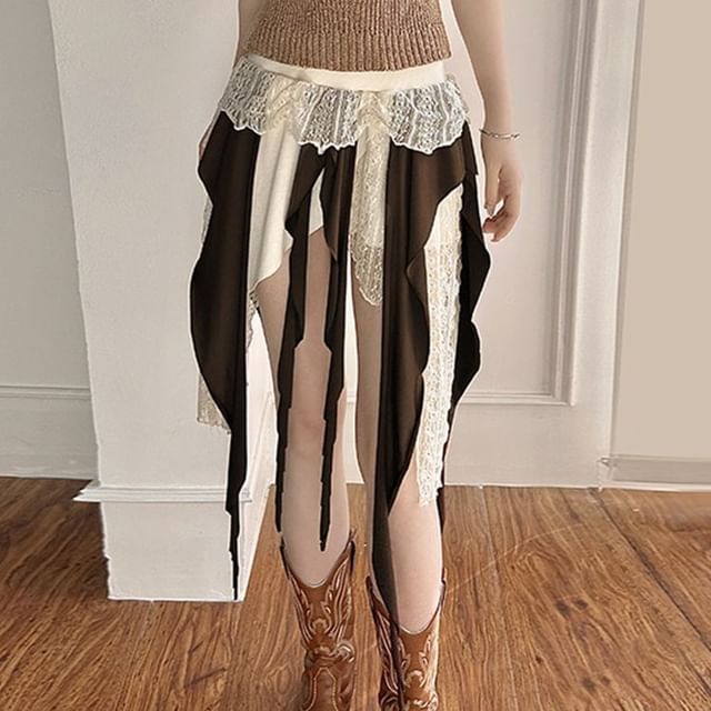 Kenning-Mid Rise Two Tone Asymmetrical Panel Mini A-Line Skirt