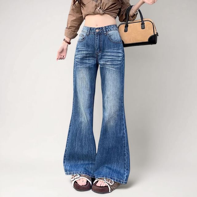 Kenning-Mid Rise Washed Flared Jeans