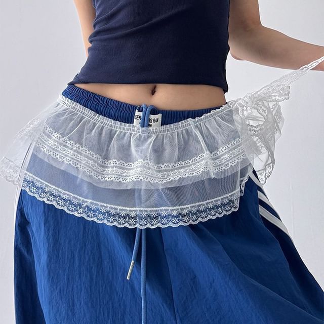 Kenning-Plain Lace panel Mesh Overlay Skirt