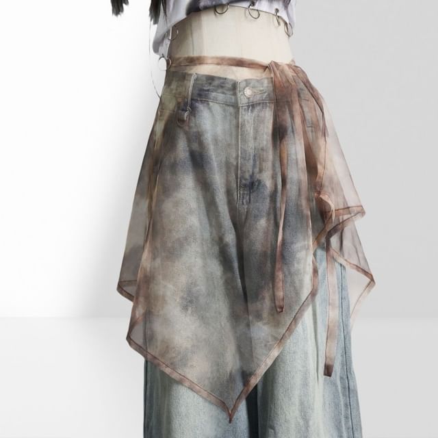 Kenning-Tie-Dye Sheer Overlay Skirt