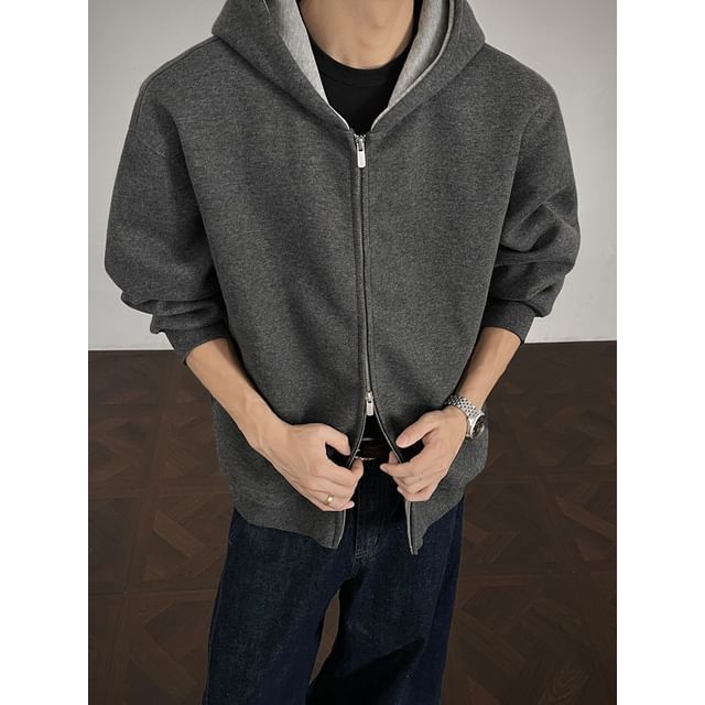 Kimeya-Contrast Lining Zip Hoodie