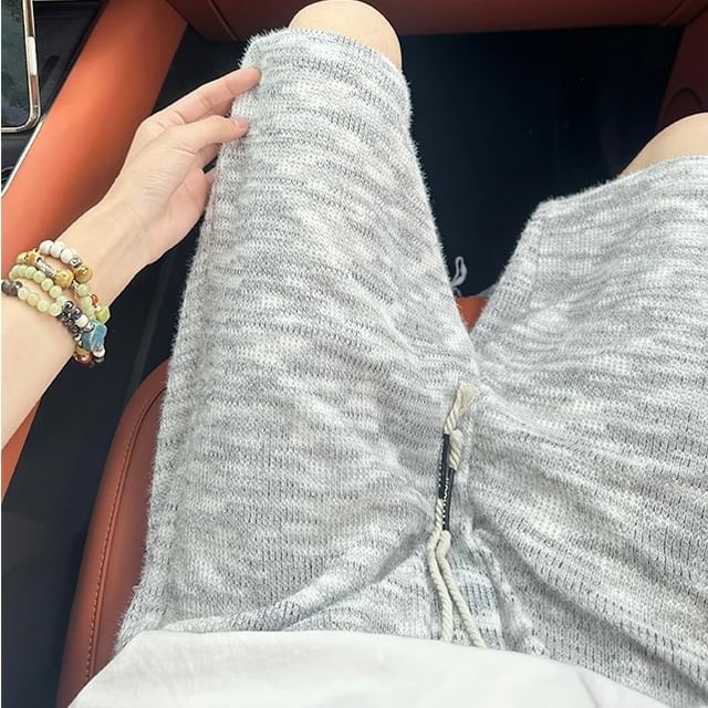 Kimeya-Drawstring Waist Plain Knit Shorts