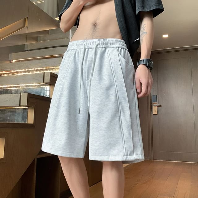 Kimeya-Drawstring Waist Plain Panel Shorts