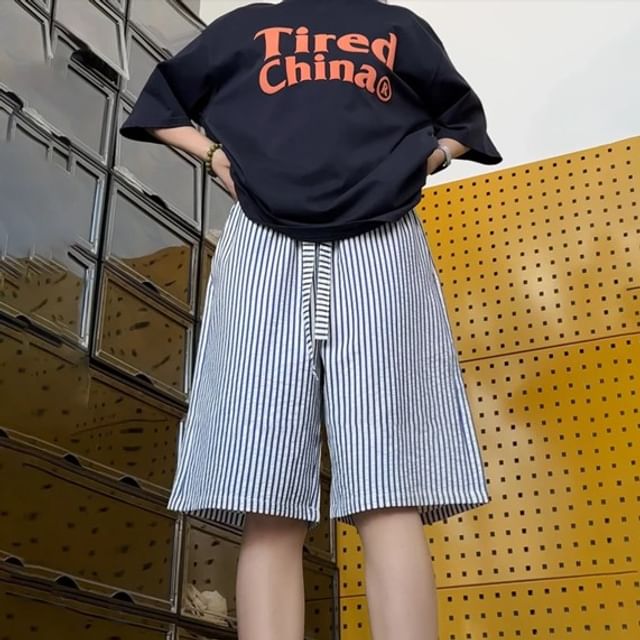 Kimeya-Drawstring Waist Striped Shorts