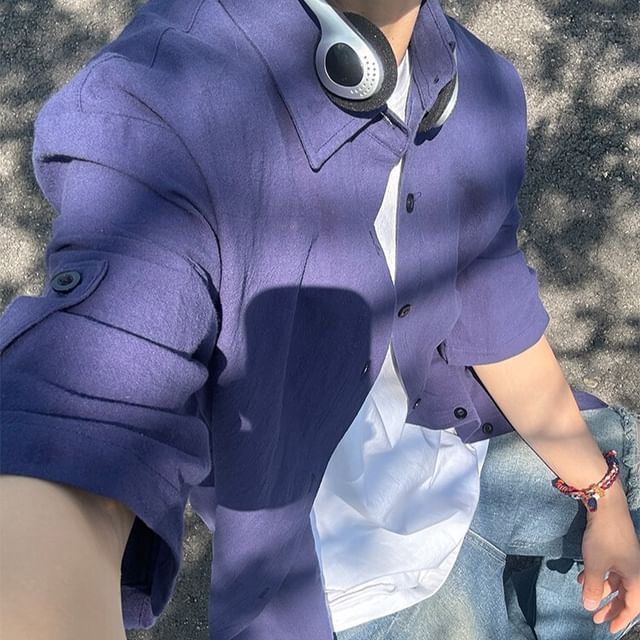 Kimeya-Elbow-Sleeve Plain Shirt