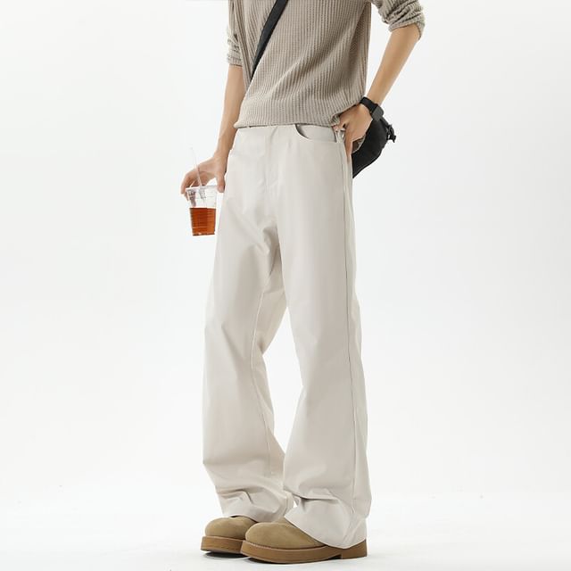 Kimeya-High Waist Plain Straight Leg Pants