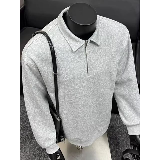Kimeya-Plain Panel Half Zip Polo Sweatshirt