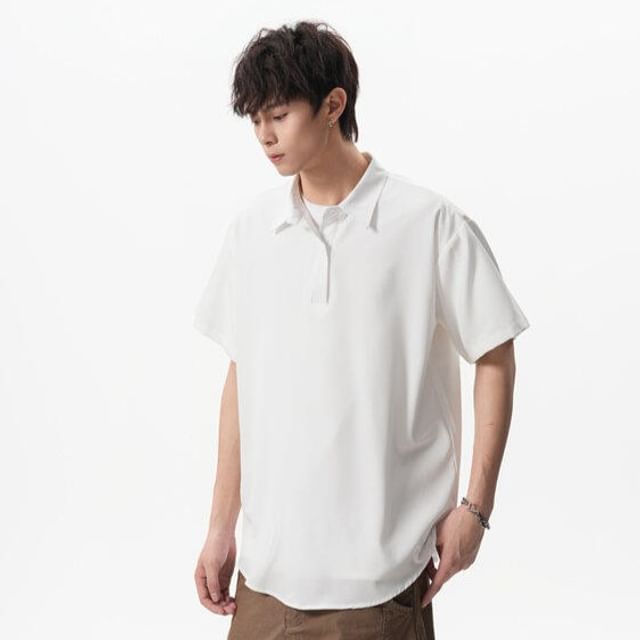 Kimeya-Short-Sleeve Collared Plain Oversized Polo Shirt