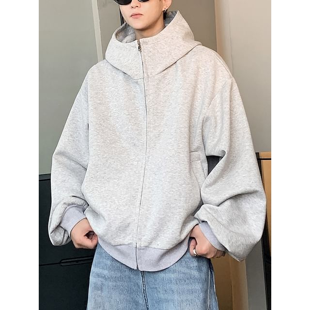Kimeya-Stand Collar Plain Zip Hoodie