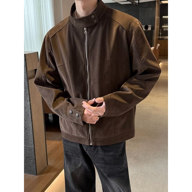 Kimeya-Stand Collar Plain Zip Jacket