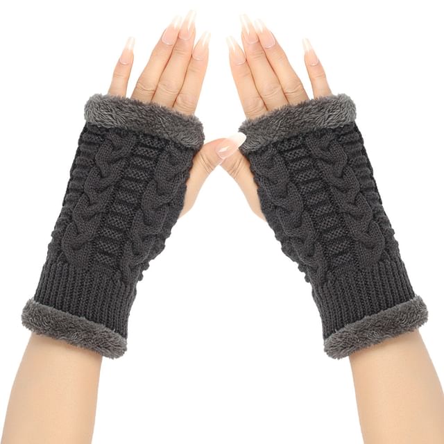 Kinoxslone-Fleece-Lined Cable Knit Fingerless Gloves