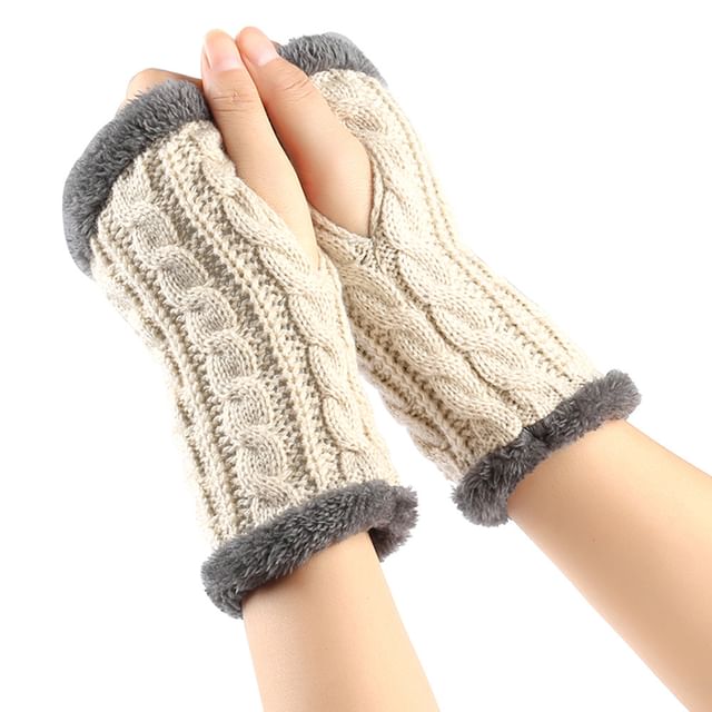 Kinoxslone-Fleece-Lined Cable Knit Fingerless Gloves