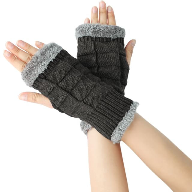 Kinoxslone-Fleece-Lined Knit Fingerless Gloves